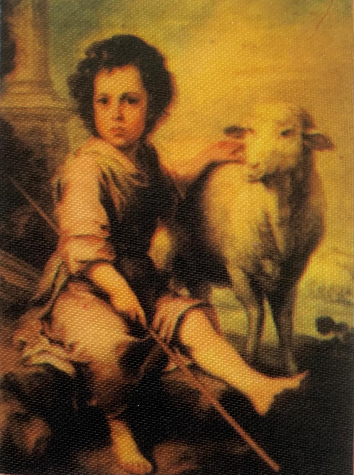 Seidendruckbild Junge mit Lamm