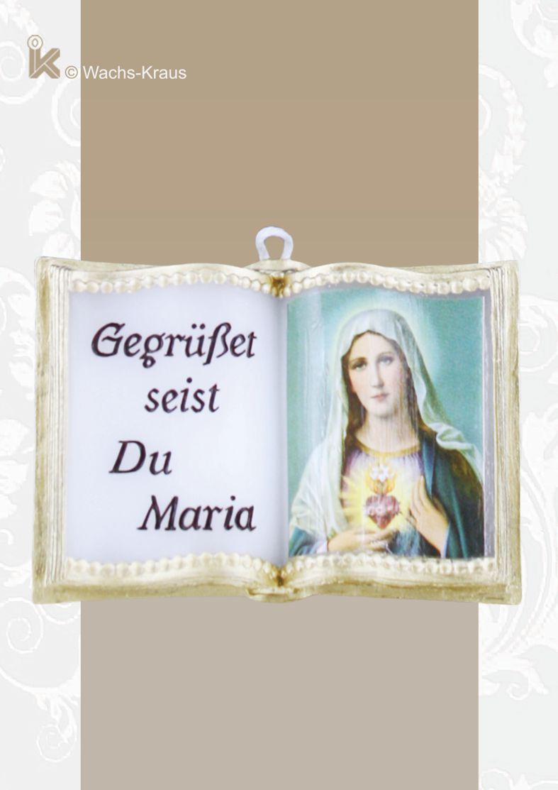 Kleine Wachsbuch mit dem Text: "Gegrüßet seist Du Maria" & einem schönen Herz-Maria Bild
