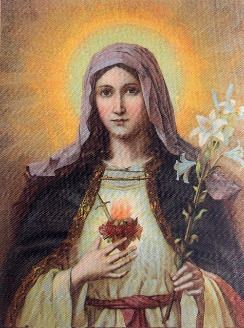 Seidendruckbild Herz Maria